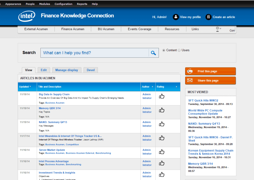 Intel Finance Website